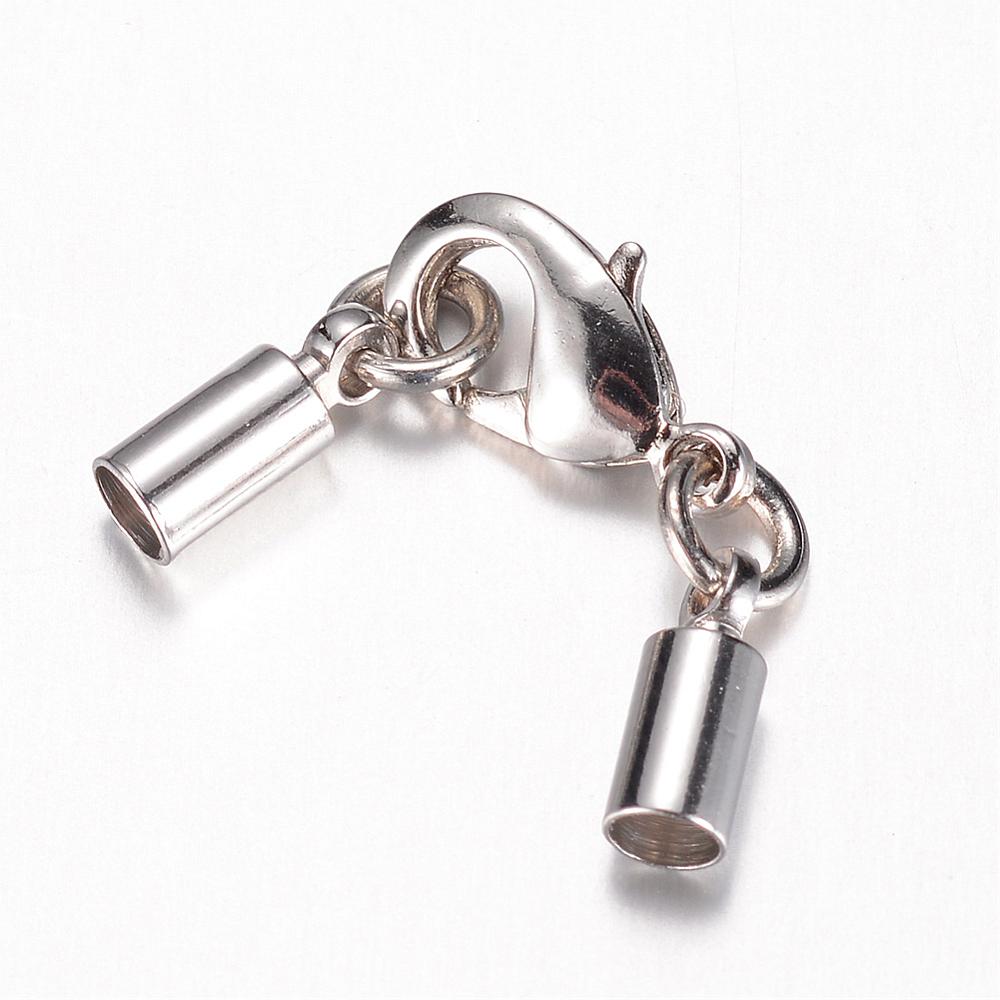 Platinum Tone Brass Cord Ends with Lobster Claw Clasp – Wholesale Findings