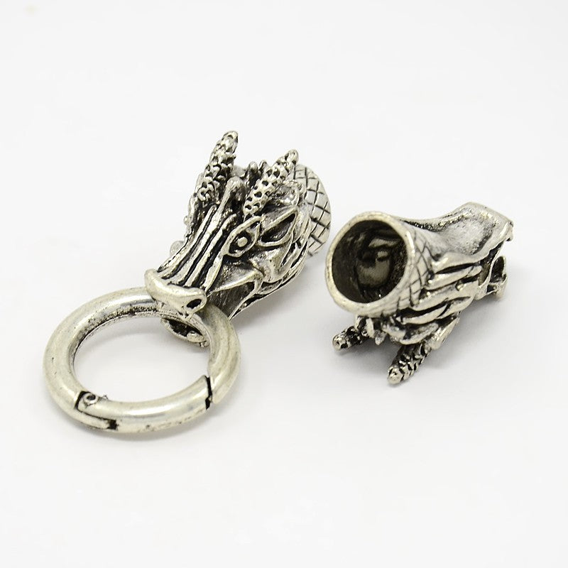 Dragon Head Cord Clasp Antique Silver - Pack of 30 - FindPak