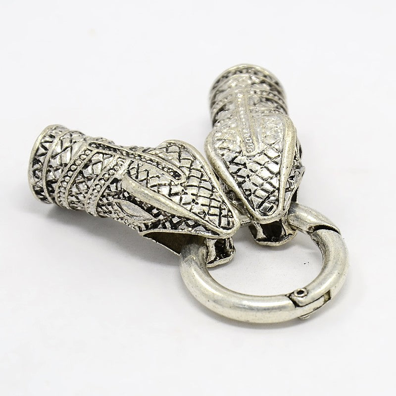 Snake Head Cord Clasp Antique Silver