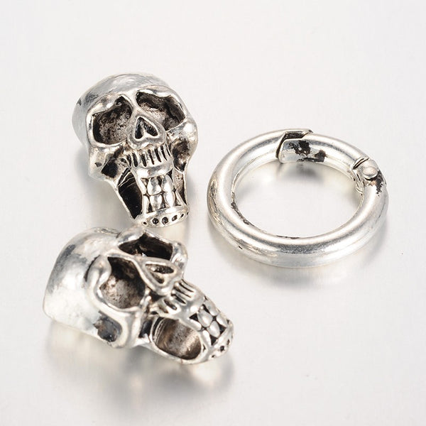 Skull Cord Clasp Antique Silver - Pack of 10 - FindPak